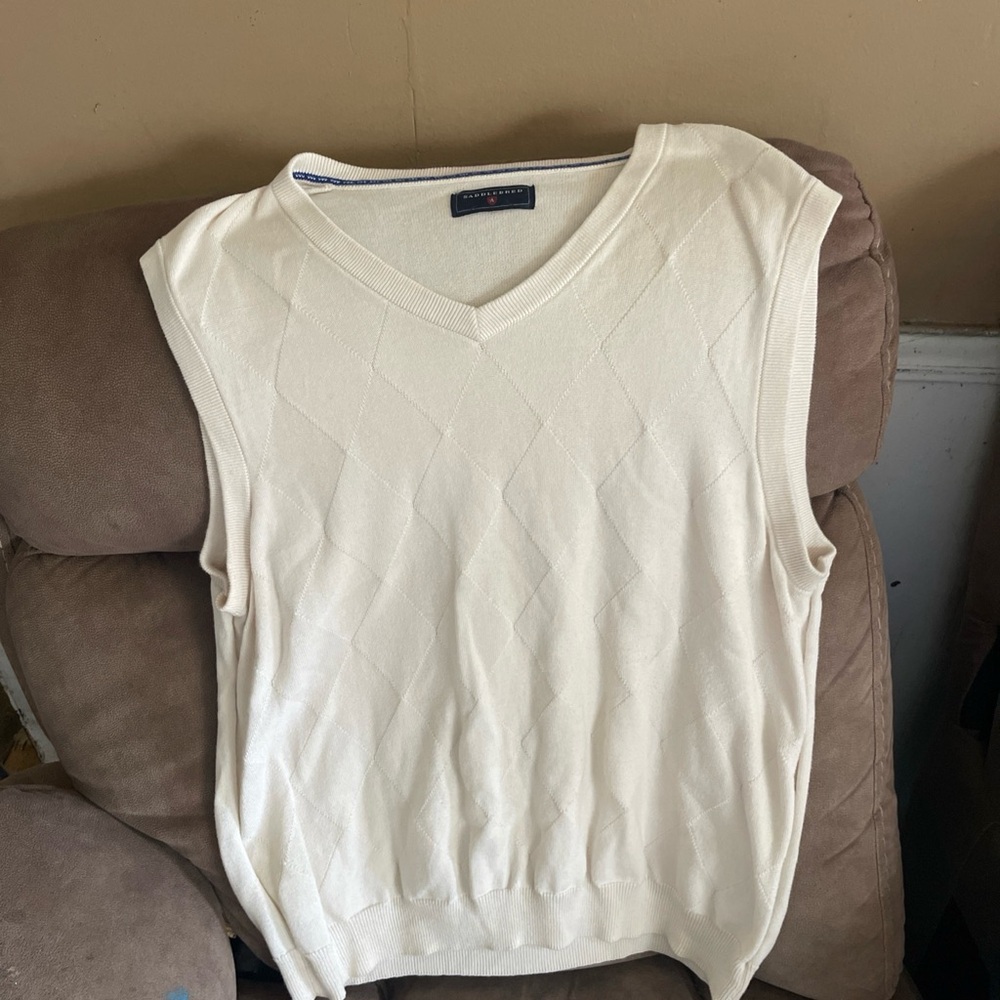 Saddlebred Ivory Argyle Knit V-Neck Sweater Vest